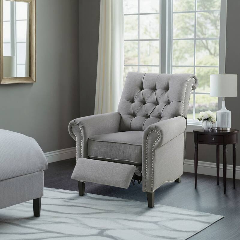 Madison Park Aidan Upholstered Manual Push Back Recliner Chair with Nailheads
