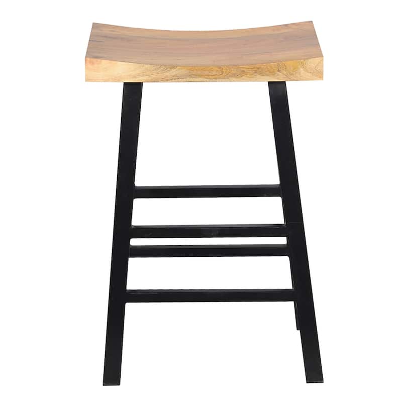 The Urban Port Wooden Saddle Seat 30 Inch Barstool With Ladder Base - 30 H x 20 W x 13 L Inches