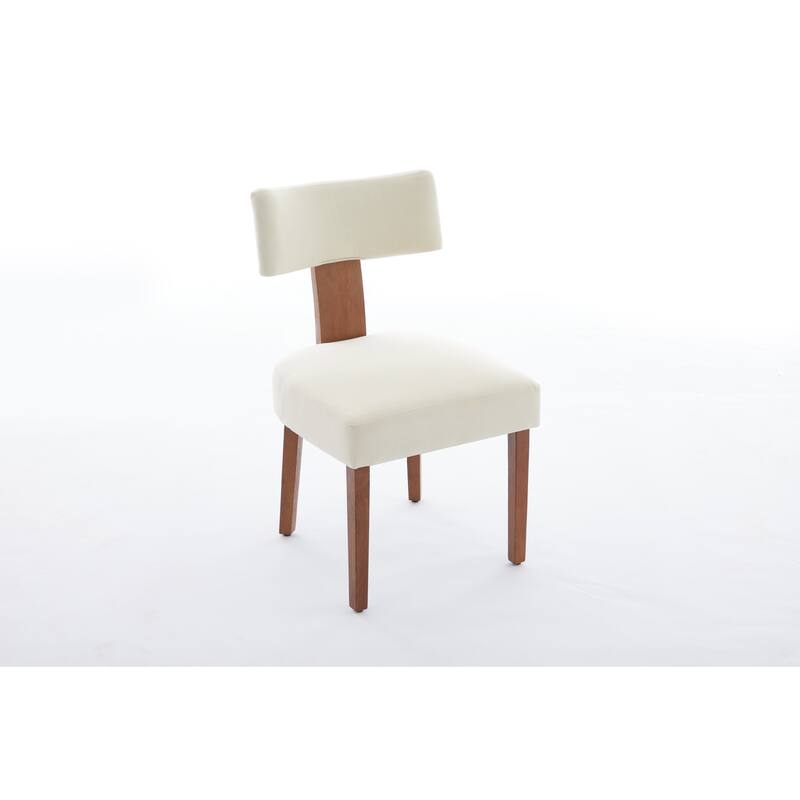 Linen Dining Chairs Set of 2, Armless Chairs with Curved Upholstered Backrest and Wooden Legs for Dining Room