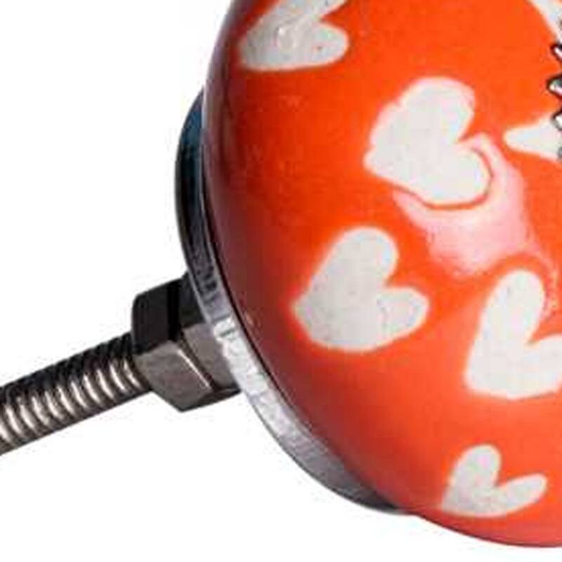 Set of 8 Hand-Painted Orange, White & Silver Floral Ceramic Cabinet Knobs - 1.5" x 1.5" x 1.5"