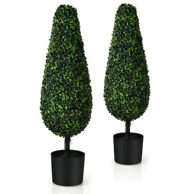 3ft Artificial Boxwood Tower Topiary Trees Decorative Greenery Plants