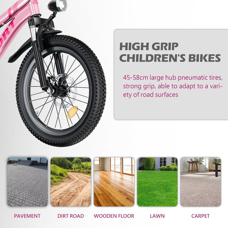 24 Inch Kids Mountain Bike for Boys & Girls Ages 7-12, 7-Speed with Dual Disc Brakes, Shock Fork & LED Light