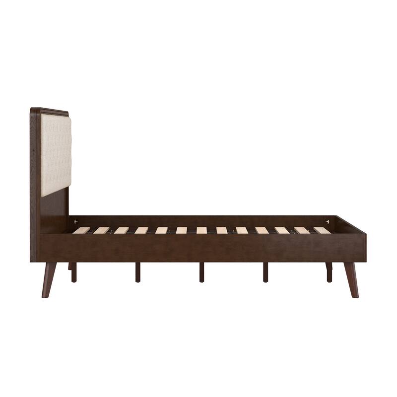 LUE BONA Solid Wood Panel Platform Bed with Button Tufted Headboard, Multi-Size wooden Rustic Bed Frame Bedroom Furniture
