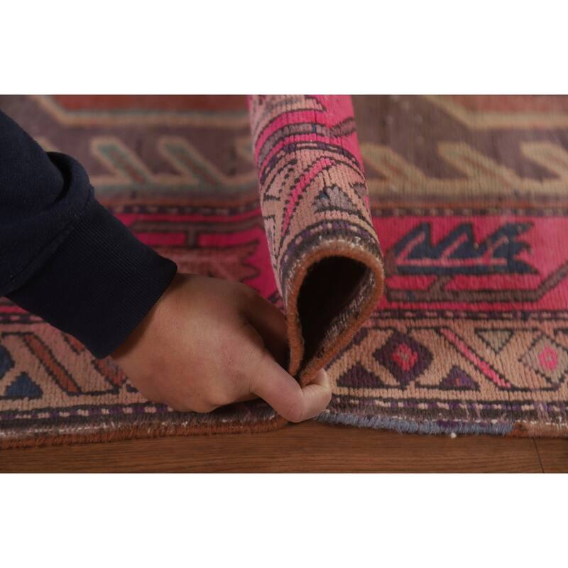 Hand Knotted Oriental 100% Wool Carpet Traditional Geometric Purples Meshkin Runner Rug - 10' 4'' X 4' 4''