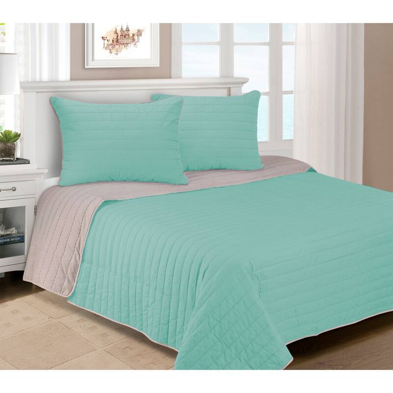 Superior Solid Cotton Reversible Farmhouse Quilt and Sham Set - Light Blue - Queen/Full