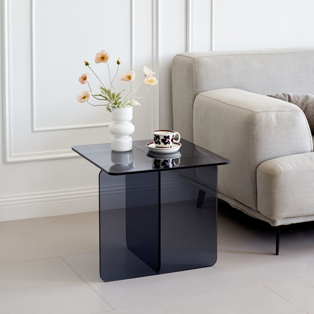 Tempered Smoke Glass SideTable, Small Tea Table Night Stand Tempered Glass Sofa Table