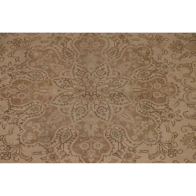 Vintage Distressed Tabriz Persian Area Rug Hand-knotted Wool Carpet - 9'10" x 12'8"