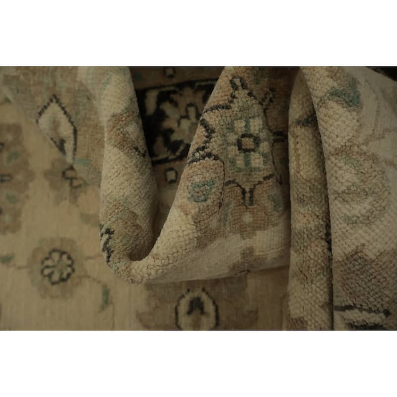 Hand Knotted Oriental 100% Wool Carpet Traditional Floral Beige & Ivories Peshawar Runner Rug - 10' 2'' X 2' 10''