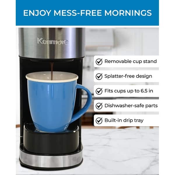 Kenmore Single Serve Coffee Maker ,Stainless Steel Travel Mug, Black