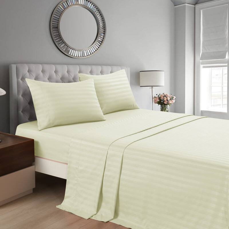 3/4 Pcs Luxury Stripe Bed Sheets Set - Cream - Twin
