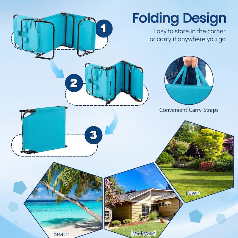 Gymax 2PCS Folding Beach Sun Lounger w/Face Hole Removable Pillows