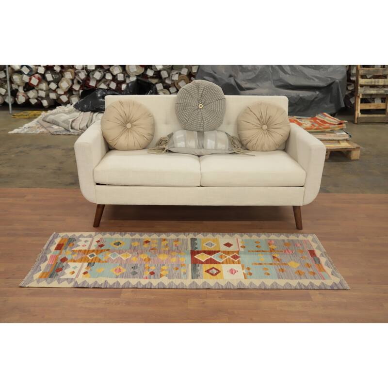 Hand Woven Oriental 100% Wool Carpet Southwestern Tribal Multi-Colored Kilim Runner Rug - 5' 8'' X 2' 2''