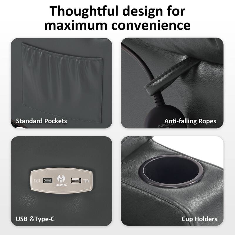 MCombo Lay Flat Dual Motor Power Lift Recliner Chair Sofa with Heat and Massage, Infinite Position, Faux Leather 7661