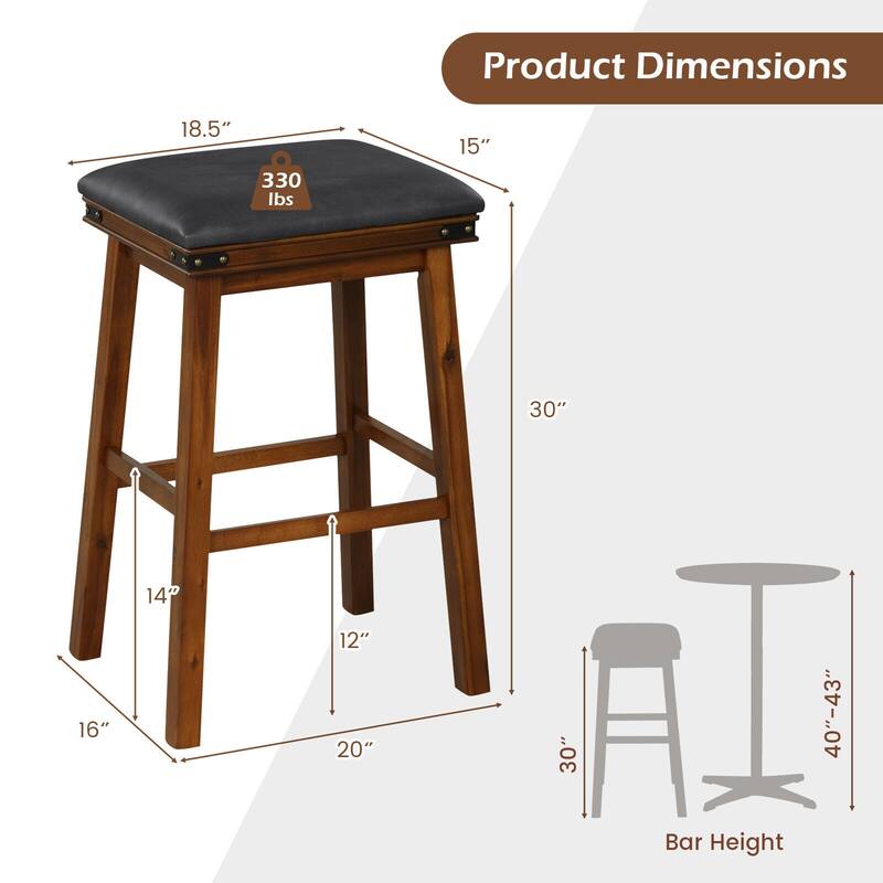 Set of 2 2 Dining Bar Stool with Rubber Wood