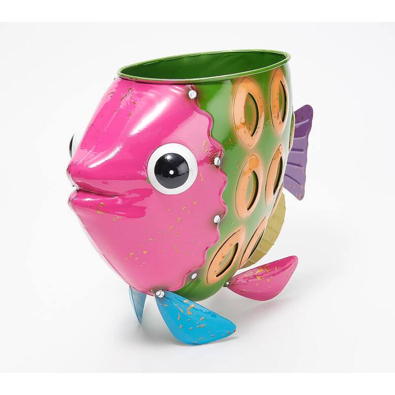 Colorful Green Fish Metal Planter