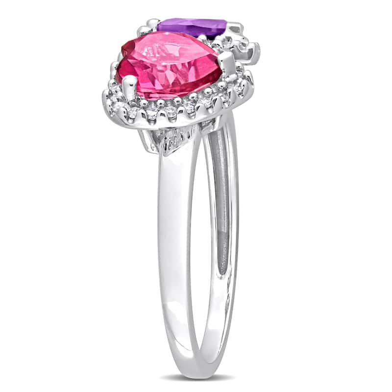 Miadora African-Amethyst Pink Topaz and 1/5ct TDW Diamond Heart-Pear Ring in 14kt White Gold
