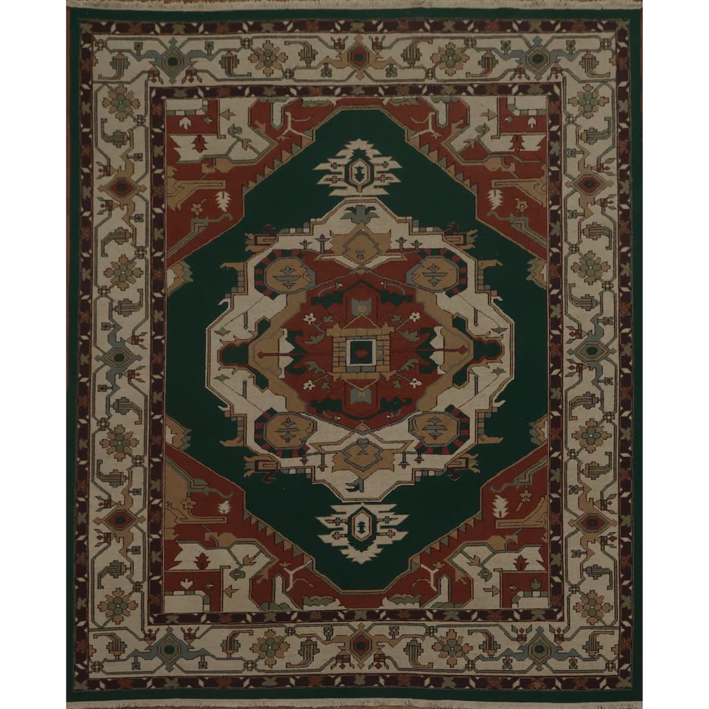 Hand Knotted Oriental 100% Wool Carpet Traditional Medallion Green Sumak Area Rug - 9' 10'' X 8' 0''