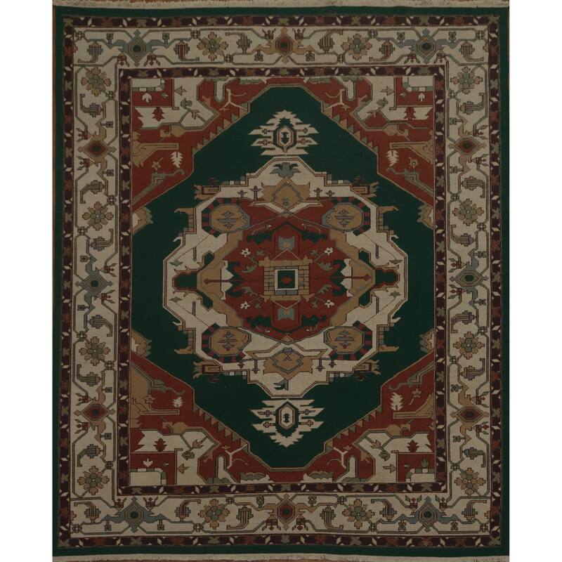 Hand Knotted Oriental 100% Wool Carpet Traditional Medallion Green Sumak Area Rug - 9' 10'' X 8' 0''