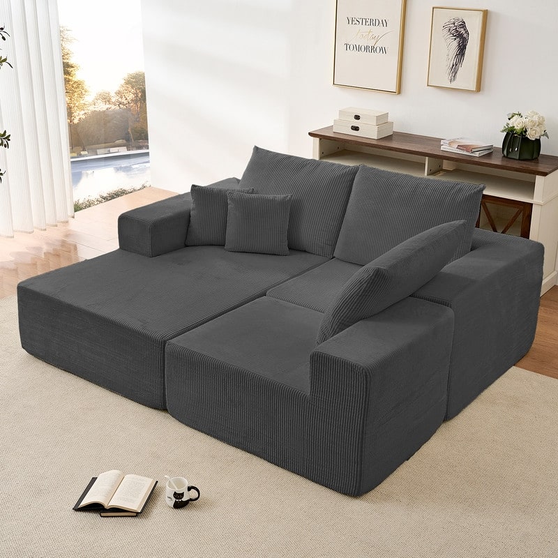 Mixoy W108"Corduroy Fabric Sectional Couch,3-Pieces Free-Combined Cloud Modular Modern L-Shaped Sofa with Chaise Lounge