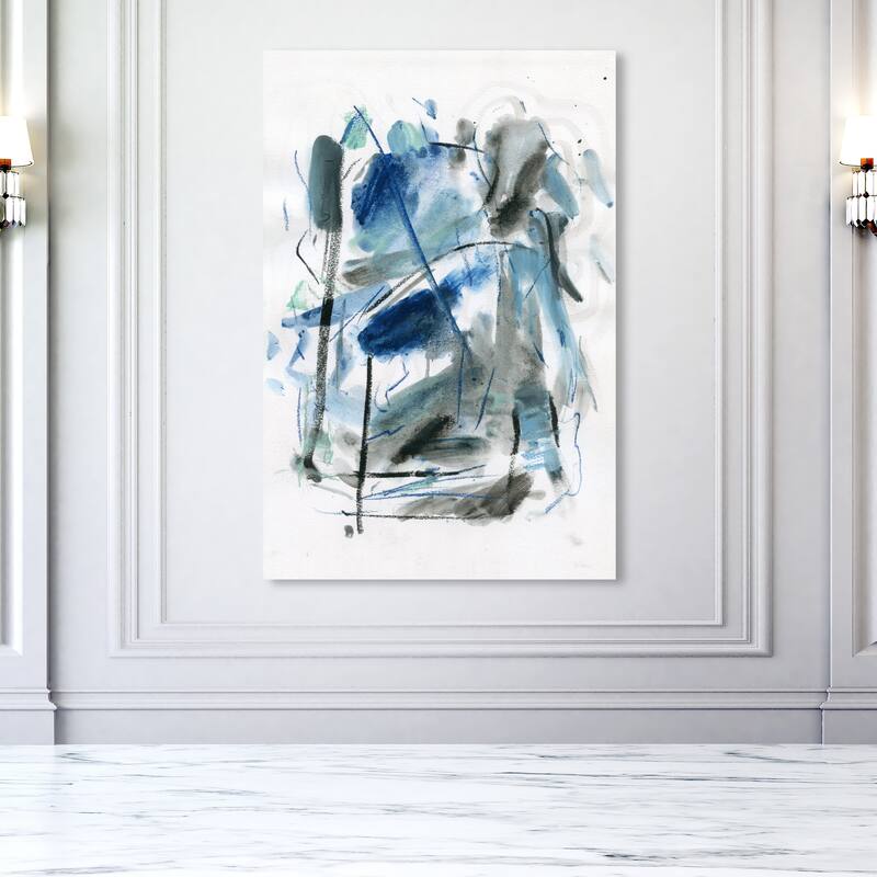 Wynwood Studio Abstract Mint Leaves Within Blue and Modern & Contemporary Wall Art Canvas Print - 54 x 36