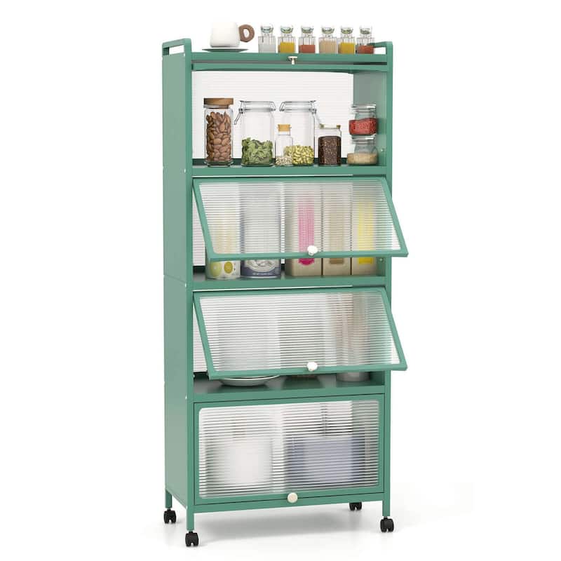 5-Tier Kitchen Baker's Rack Storage Cabinet w/ Mobile Microwave Stand - Green