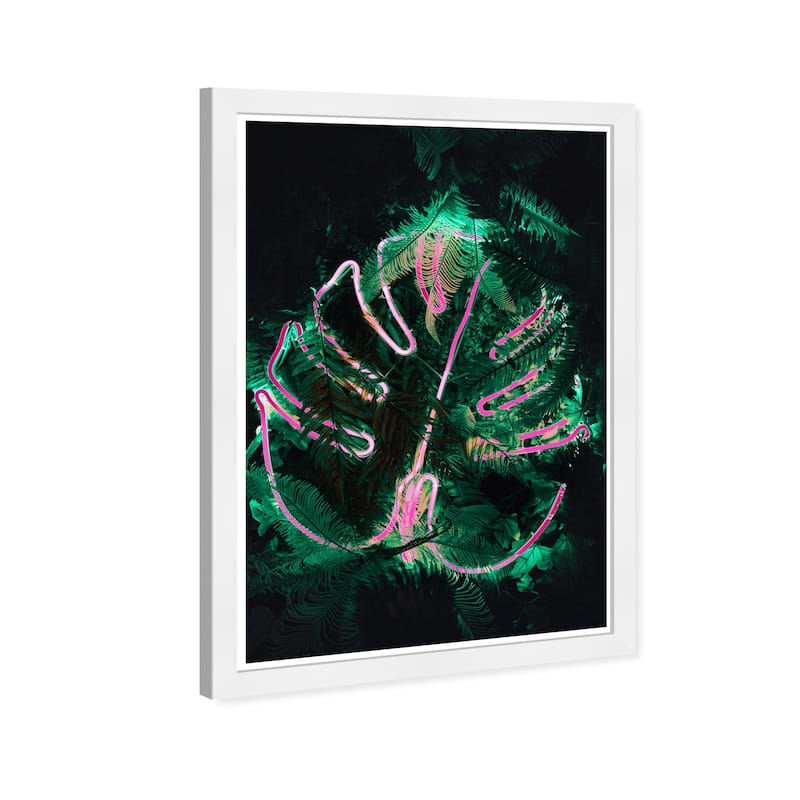 Wynwood Studio Prints Floral and Botanical Neon Monstera Pink and Neon Pink Tropical Wall Art Canvas Print