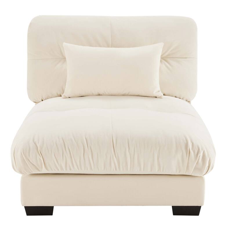 Velvet Upholstered Armless Sofa Chair with 1 Pillow