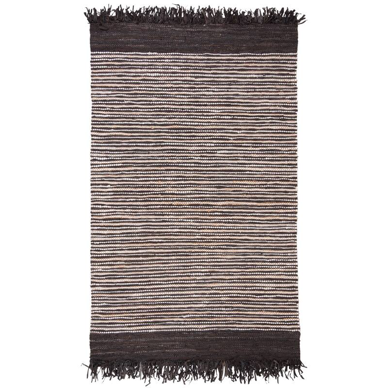SAFAVIEH Handmade Vintage Boho Leather Zhanna Modern Stripe Leather Rug with Fringe