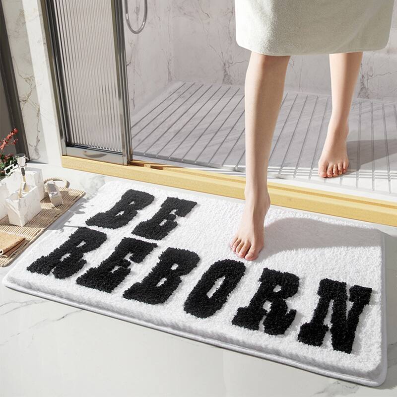 Cute Letter Pattern Bathroom Rugs, Soft and Absorbent Bath Floor Mat, Non-Slip Shaggy Bath Carpet, Bath Mats for Sink - White - 16" x 24"