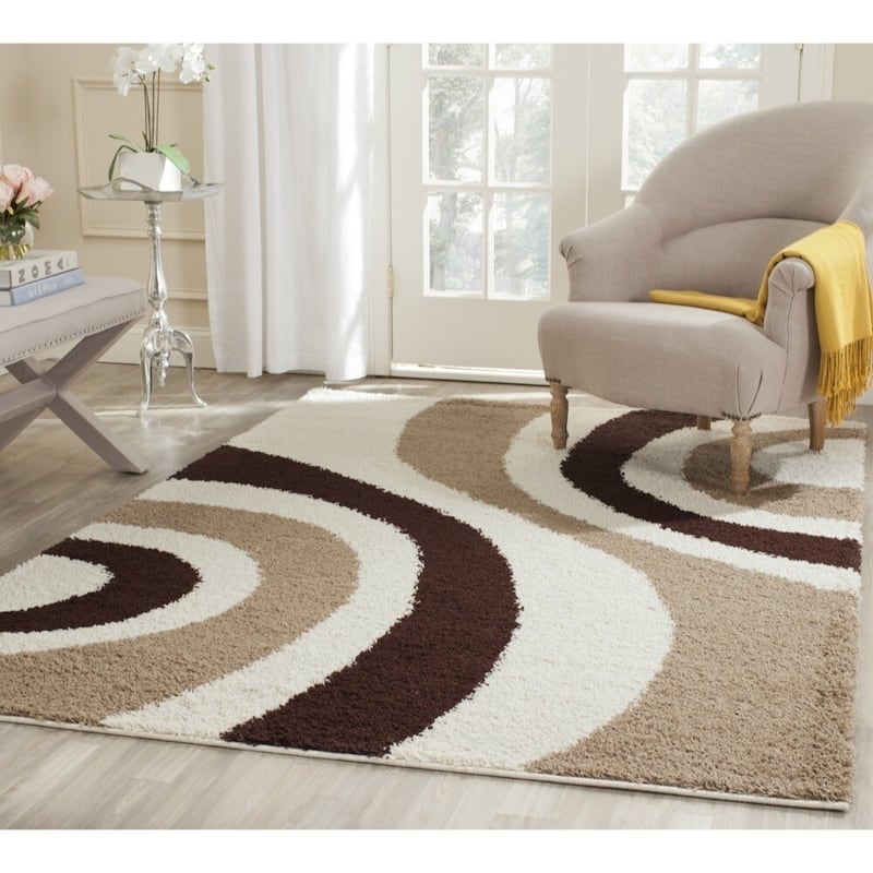 SAFAVIEH Art Shag Babita Abstract Rug - 5' Square - Ivory/Brown