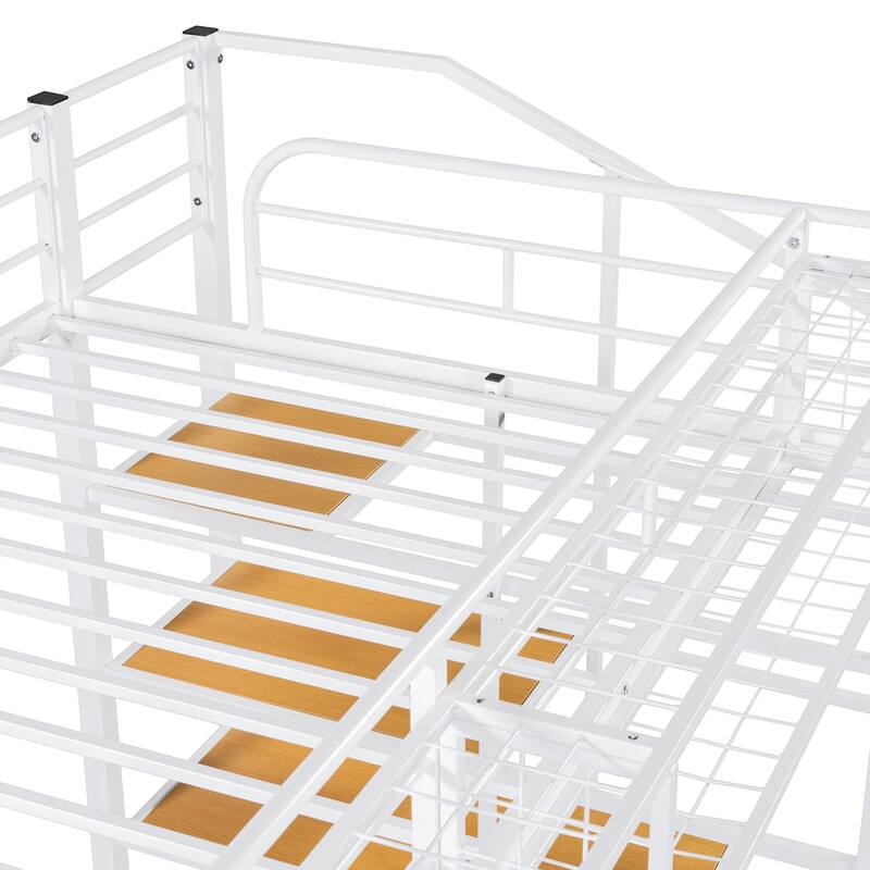 Twin Size Metal Loft Bed with Upper Grid Storage Shelf and Lateral Storage Ladder