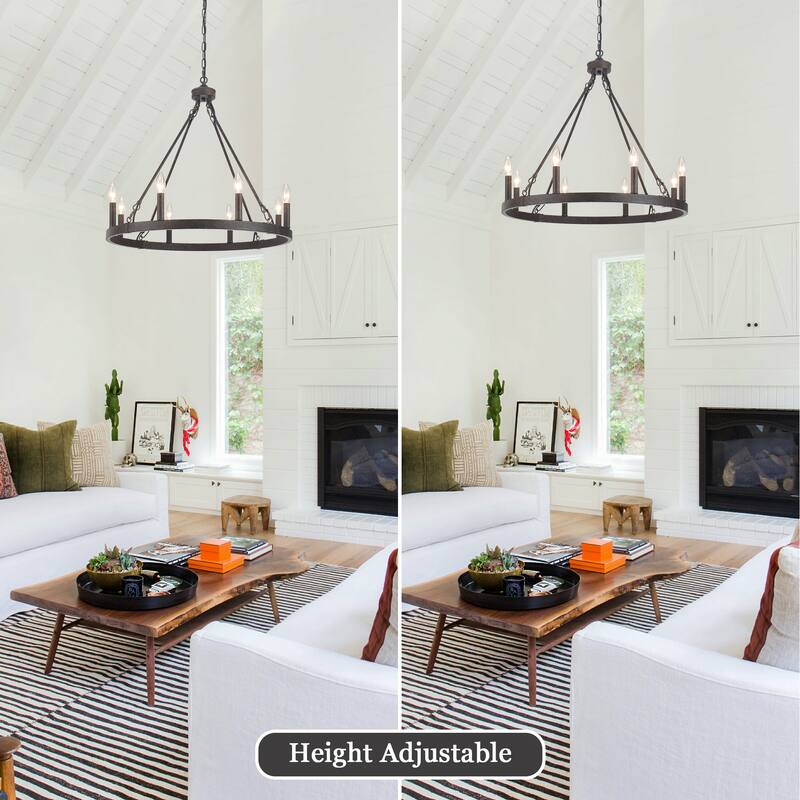 8-Light Candlestick Wagon Wheel Chandelier Linear Chandelier Lighting for Kitchen Island