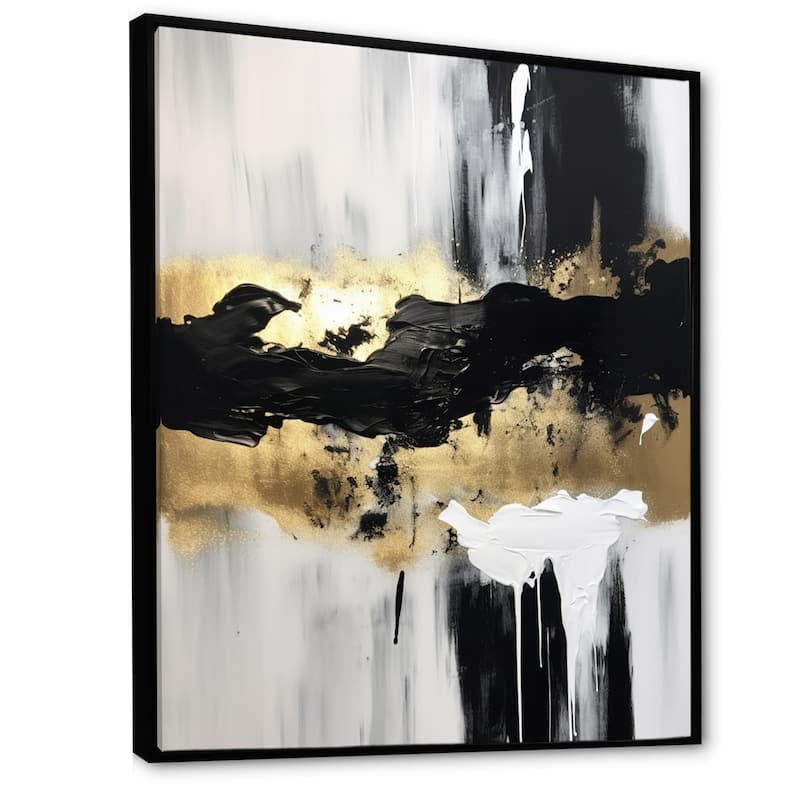 Designart "Minimal Joy In Black And Gold IX" Abstract Painting Framed Canvas Wall Art