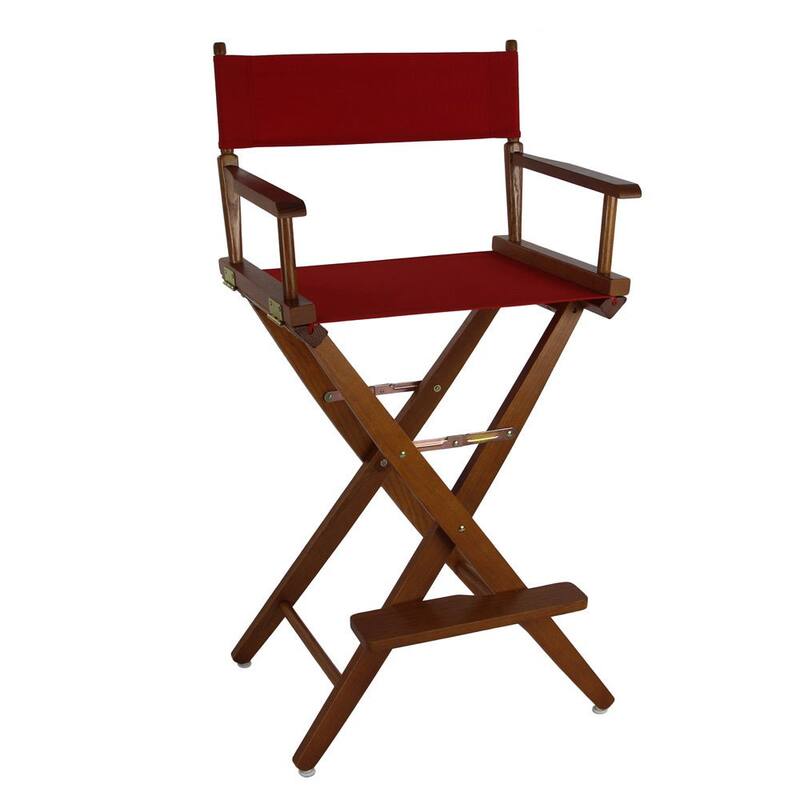 American Trails Extra-Wide 30-inch Premium American Oak Bar-Height Directors Chair - mission oak frame/ red canvas