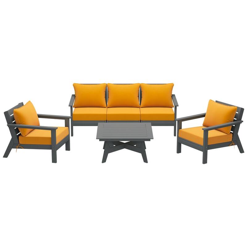 Birchwood All Weather HDPE Outdoor Patio Gray Deep Seating Conversation Set (6-Piece Set)