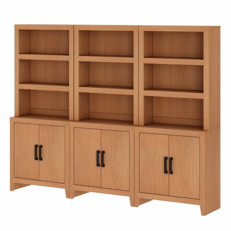74" Tall Bookshelf with Door, Farmhouse Bookcase with Adjustable Shelf and Storage Cabinet for Living Room, Office
