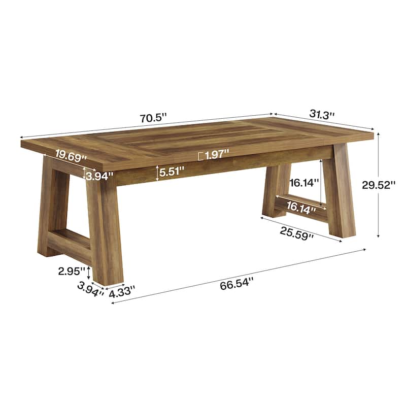 70.5'' Long Dining Table for 6-8, Farmhouse Wooden Kitchen Table