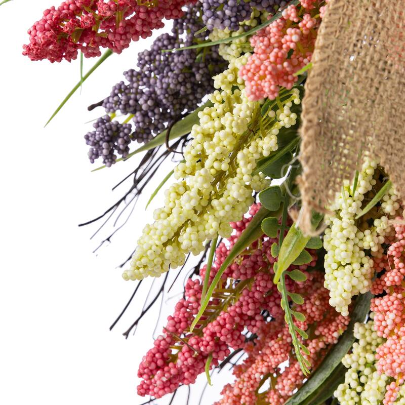 Glitzhome Pink, Purple & Yellow Mixed Heather Wreath Teardrop Garland