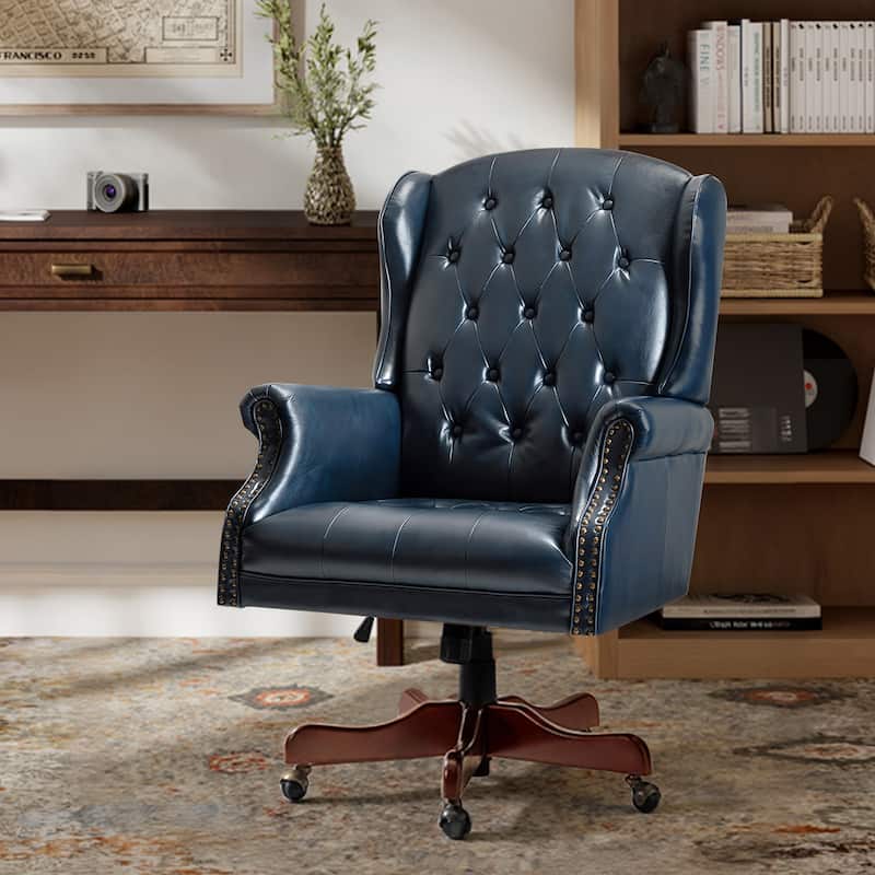 Maximiliano Modern Swivel Executive Chair with Tufted Back by HULALA HOME - NAVY