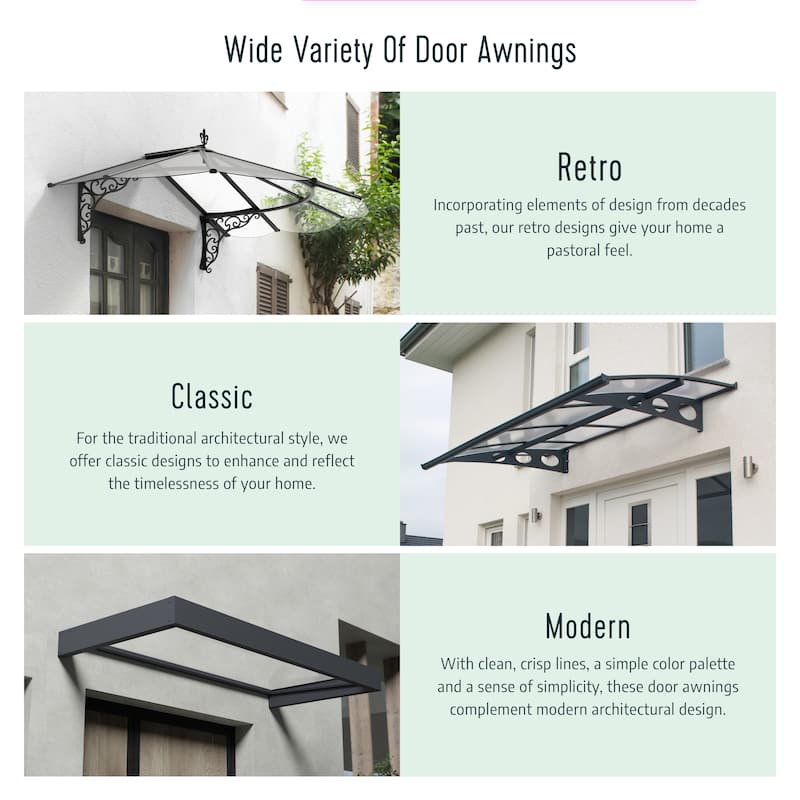 Sophia XL 5 ft. Door Awning Kit - Grey Structure & White Opal Panels