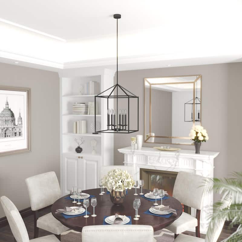 6-light pendant with black finish and steel cage shade