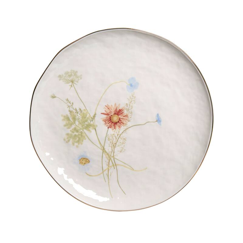 Sango Gansevoort Wildflower 12-Piece Luxury Stoneware Dinnerware Set for 4, White/Gold