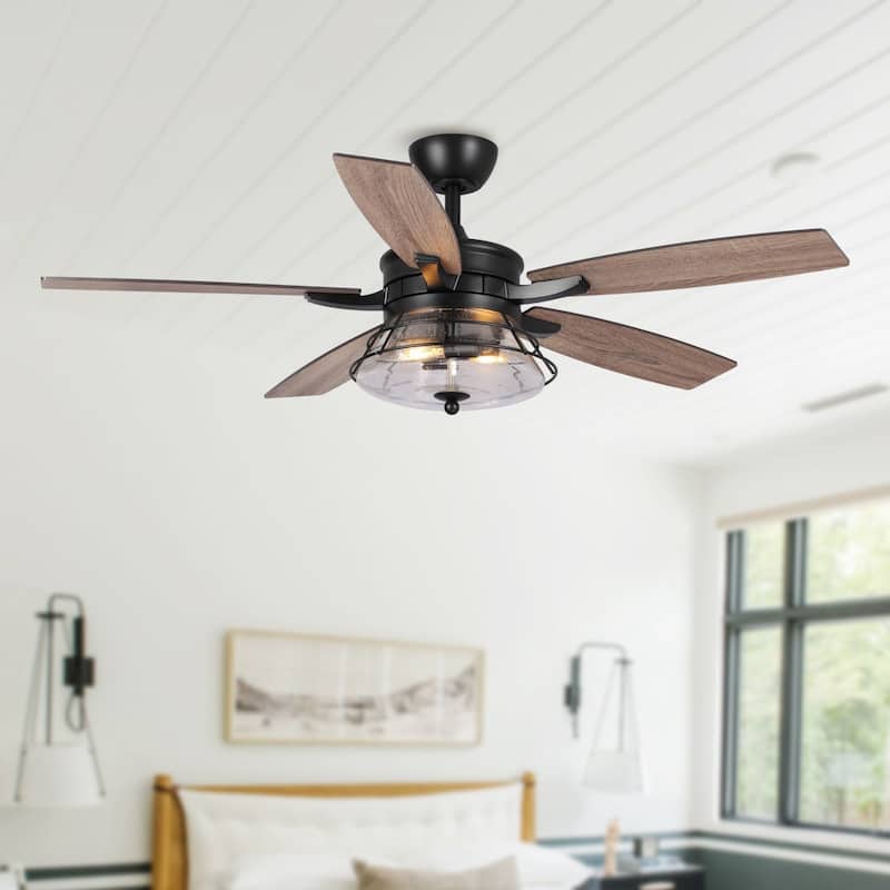 52" 5-Blade 2-Light Industrial Ceiling Fan with Light - Black