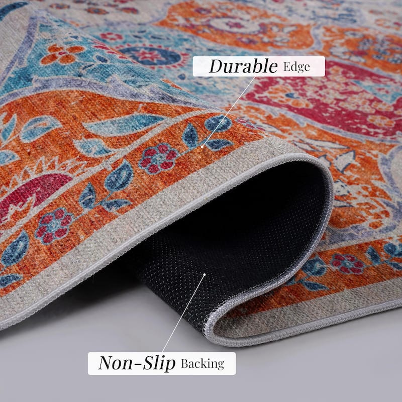 MAVAL Cream Washable Non-Shedding Area Rug