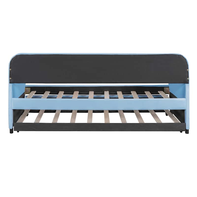 Upholstered Daybed Sofa Bed Twin Size With Trundle Bed and Wood Slat