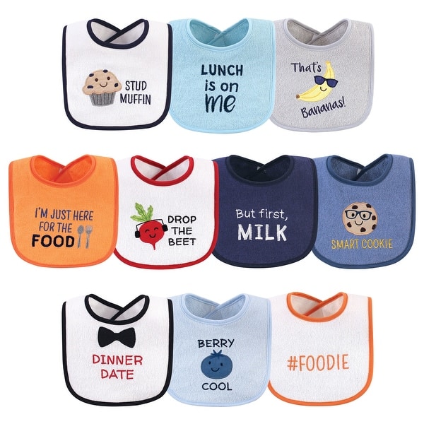 slide 1 of 1, Hudson Baby Infant Boy Cotton Terry Drooler Bibs with Fiber Filling 10pk, Boy Muffin, One Size - Boy Muffin - One Size One Size - Boy Muffin