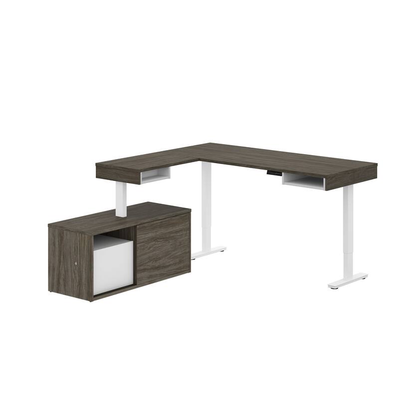Bestar Pro-Vega 81W L-Shaped Standing Desk with Credenza