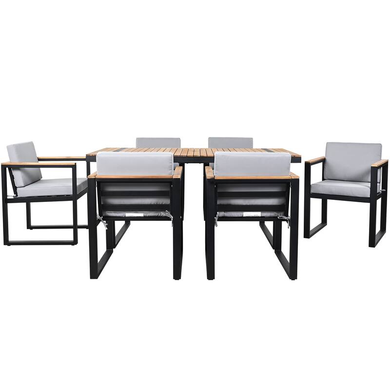 Modern 7 Pieces Outdoor Dining Set with Removable Cushions, Patio Dining Table and Chair Set for Patio, Backyard 7 Pack