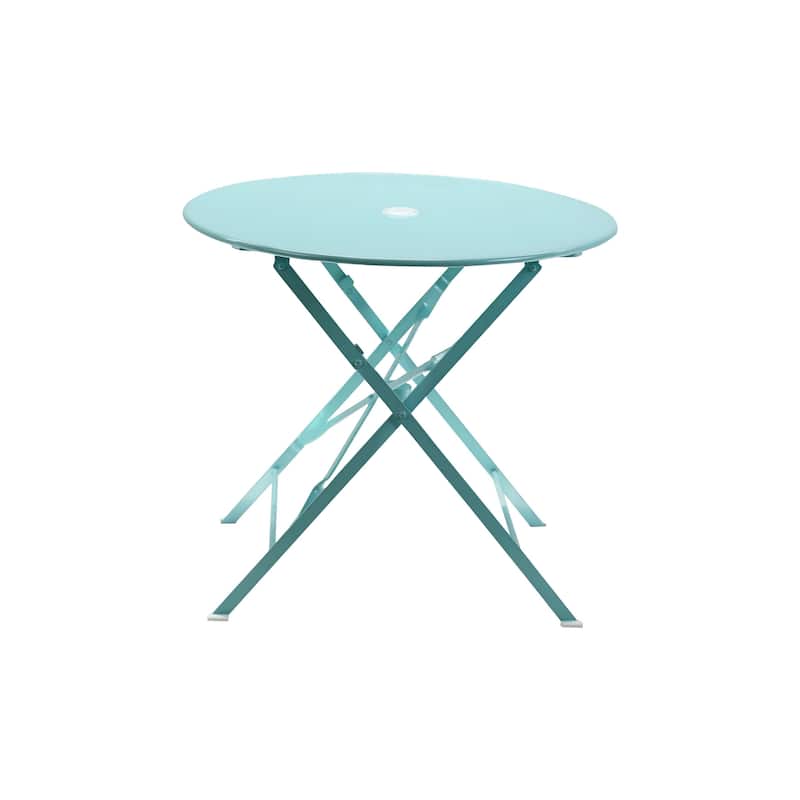 30" Aqua Rounded Aluminum Folding Outdoor Bistro Table with Umbrella Hole