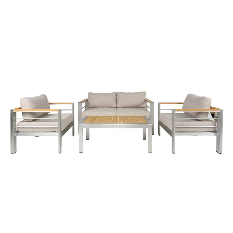 Cora Outdoor Patio Aluminum 4PCS CHAT SET - Beige